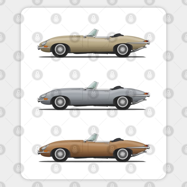 Jaguar E Type Roadster Gold Silver And Bronze Magnet by SteveHClark